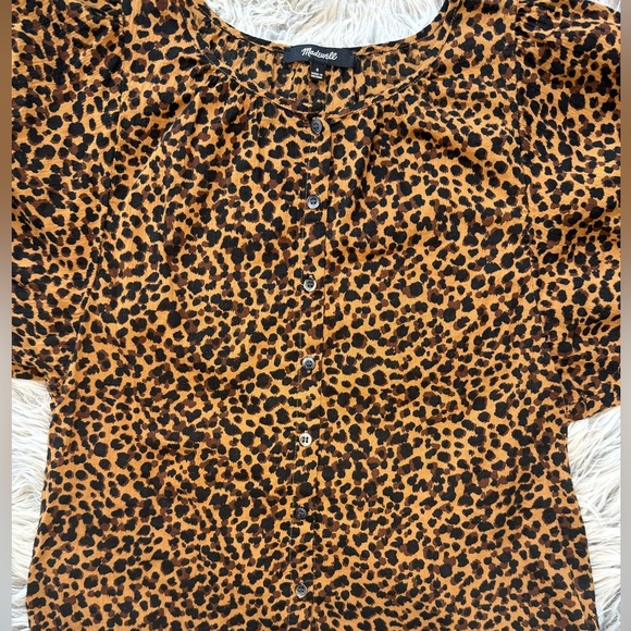 Madewell Balloon-Sleeve Button-Up Top in Painted Leopard, S - Picture 5 of 8
